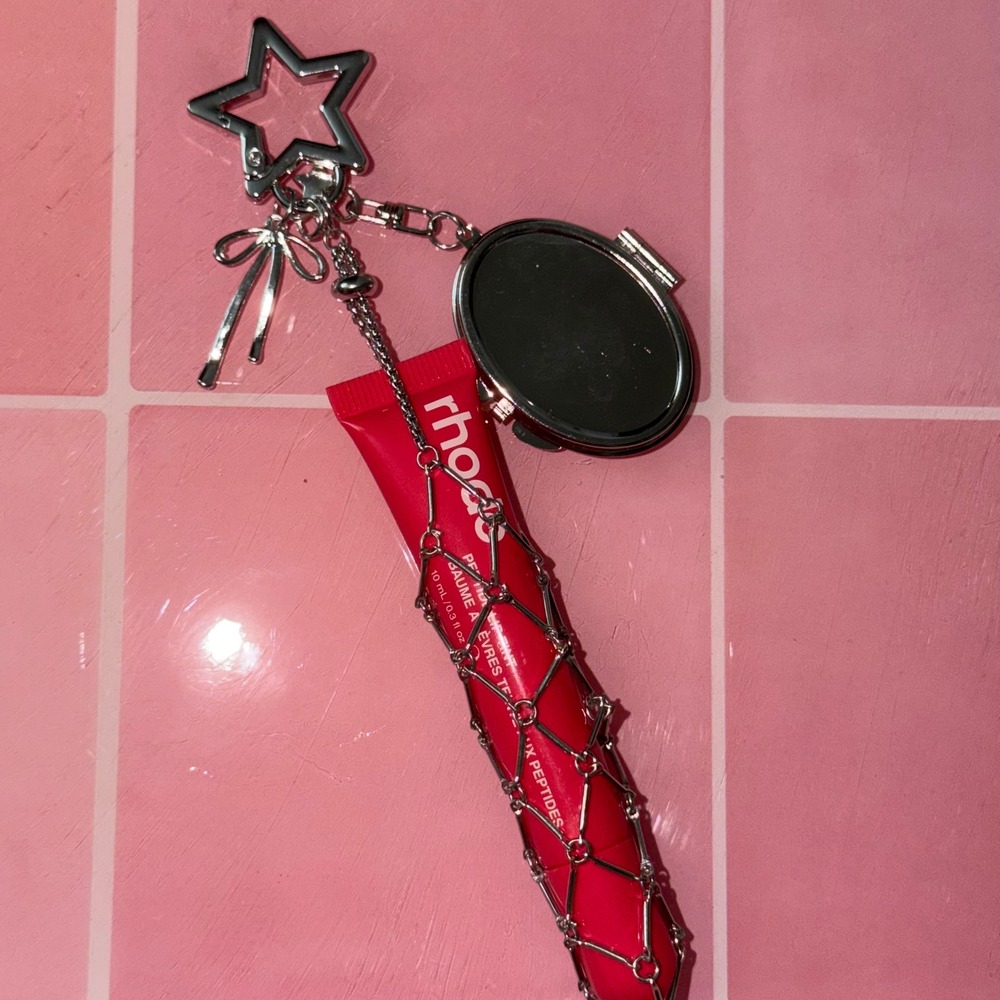 Lip Tint Charm Silver Star Bow Mirror Accessory